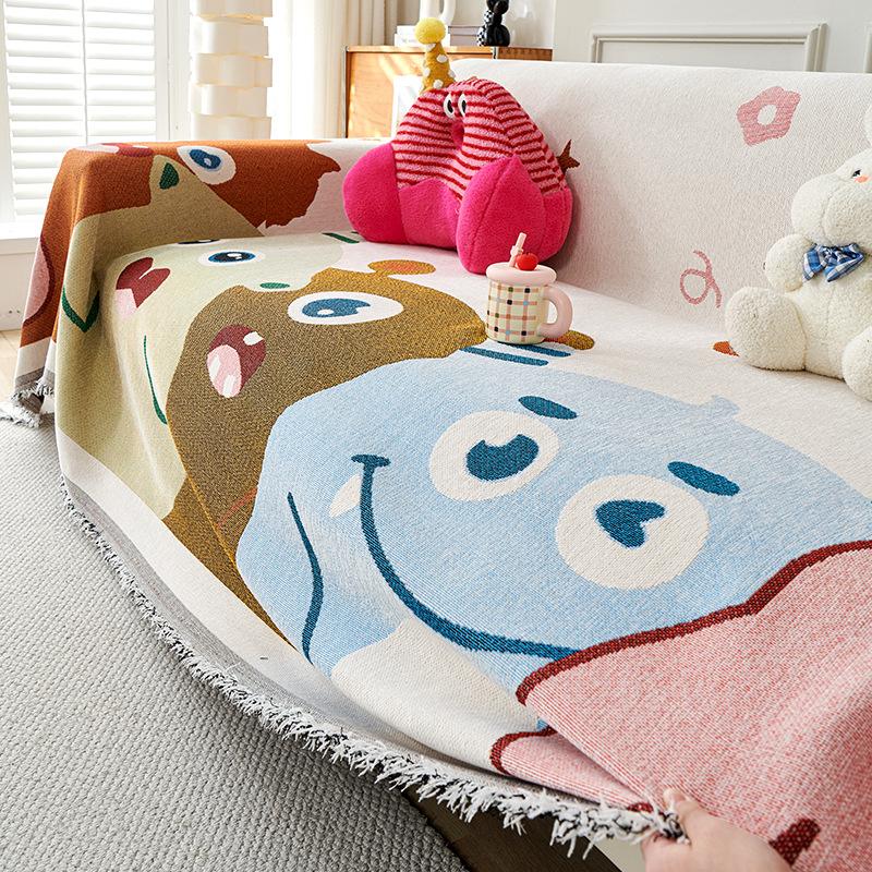 Creamy Cartoon Style Universal Full Cover Sofa Slipcover Cushion Protector Blanket