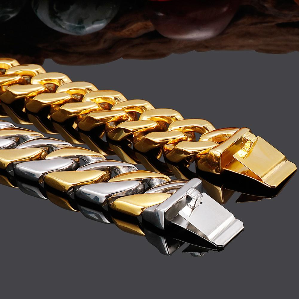 Polished Stainless Steel On Hand Accessories 20MM Wide Iron Men's Bracelet for Man Waterproof Gold Color Men‘s Jewelry Male Him