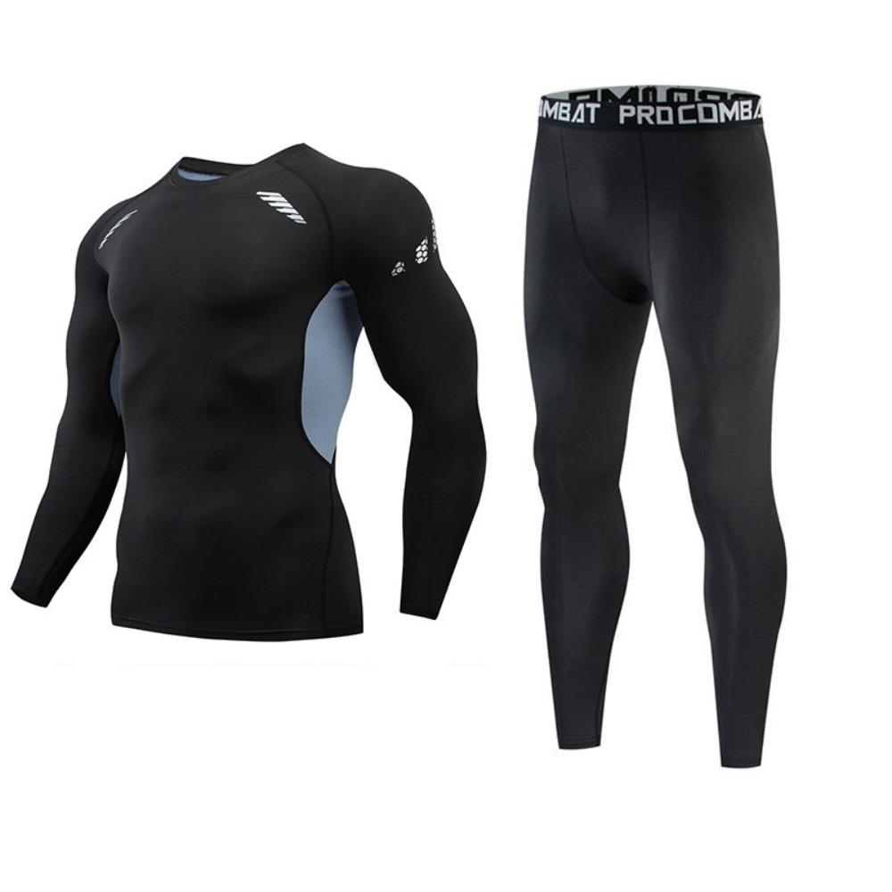 Herren Fleece Thermounterwäsche Set Sport Outdoor Skifahren Basisschicht Fitness Schnelltrocknend Rundhals Lange Unterhosen