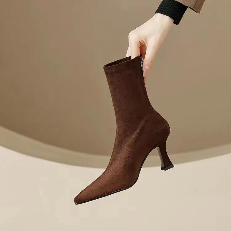 Women Stretch Ankle Boots Sexy Pointed Toe Short Botas Shoes Fashion Partys Stiletto High Heel Socks Botas Botas De Mujer