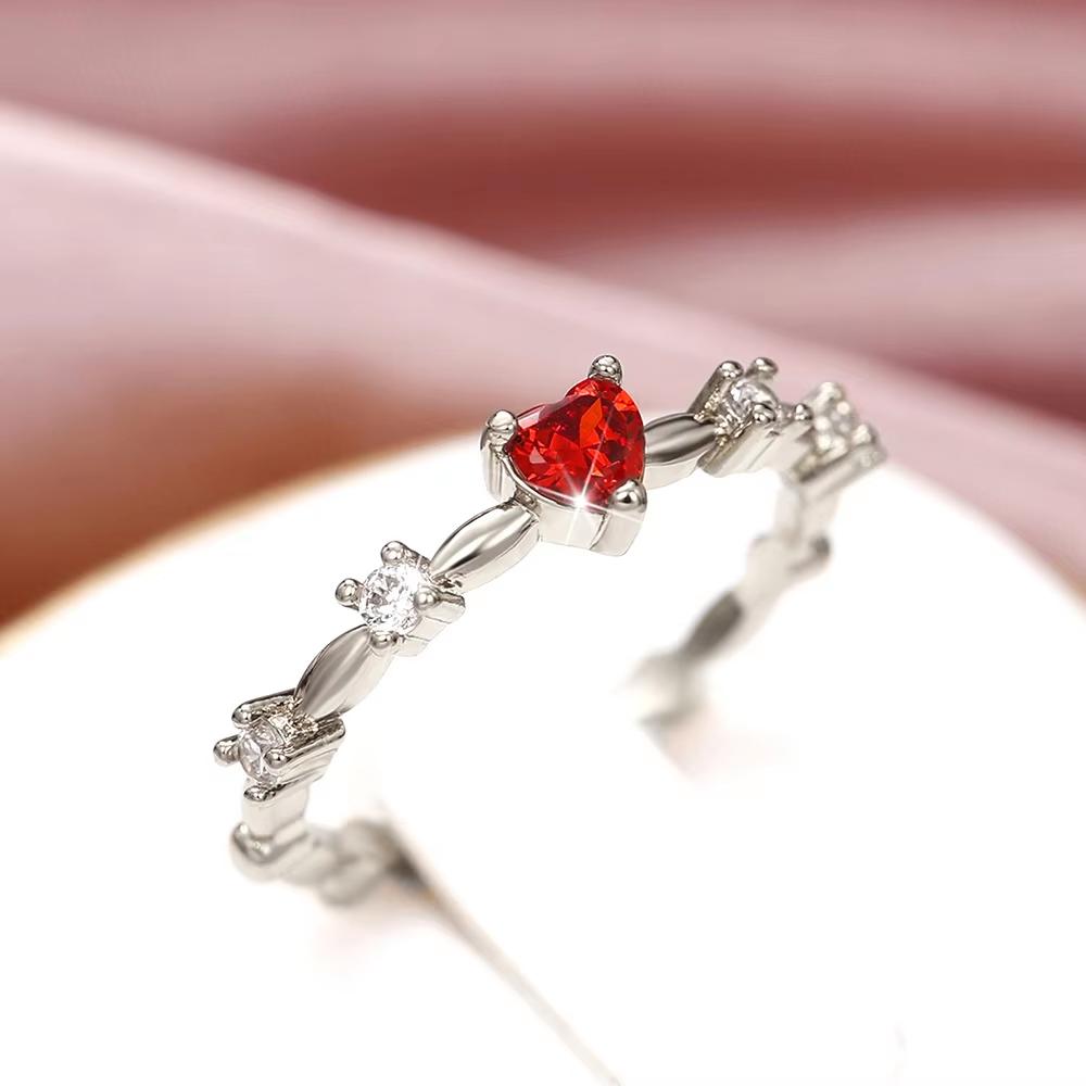 925 Silve Plated 18K Gold Zircon Red Love Heart Rings for Women Party Wedding High Quality Vintage Fine Jewelry