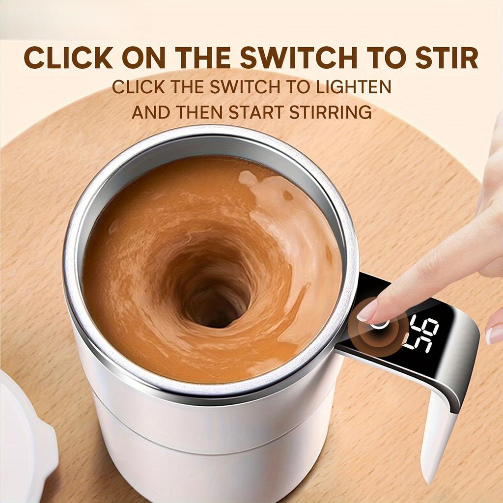 Rechargeable Self-Stirring Coffee Mug with Temperature Display - USB Charging, Sealed Travel Tumbler for Milk, Chocolate, Mocha