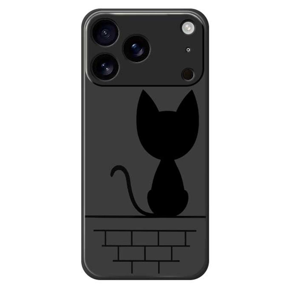 

For iPhone 17 Pro Case Black Cat on the Wall Pattern Printing Straight Edge TPU Phone Back Cover Black