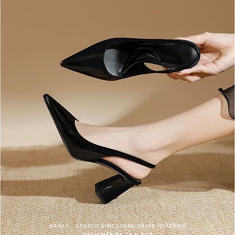 

Женские дизайнерские сандалии с острым носком, летние новые женские модные неглубокие туфли, квадратный высокий каблук, ремешок на щиколотке, гладиаторские сандалии 40 чёрный