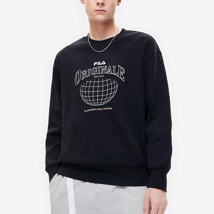 FILA Simple Loose Geometric Pattern Logo Letter Casual Comfortable Knit Pullover American Sweatshirt Men sweatshirt Black F11M239202FBK