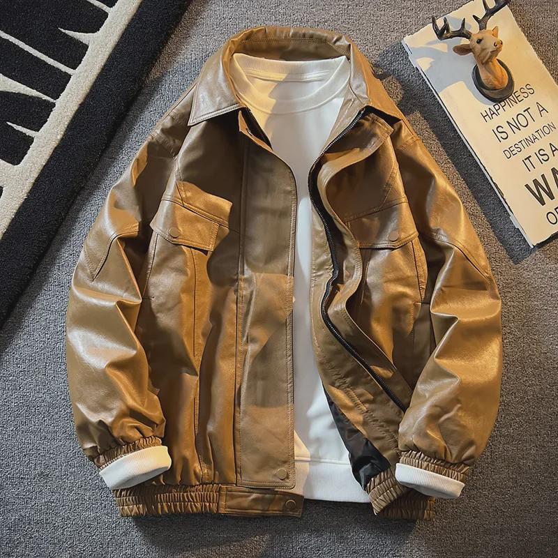 

Мужская винтажная куртка из искусственной кожи в стиле пилота — модная одежда для улицы на весну и осень M коричневый