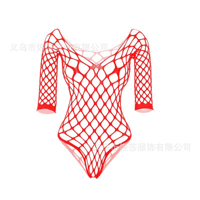 Sex Underwear Hollow Mesh One-piece Mesh Stockings Three-point Bikini Long Sleeves
