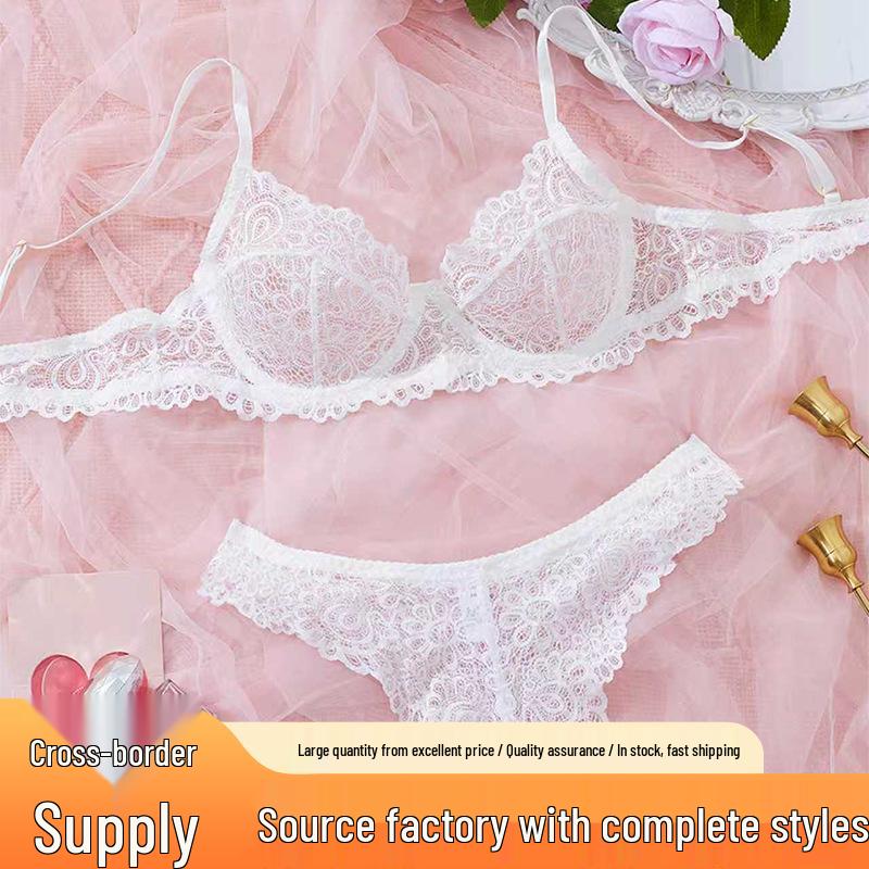 Новый Европейский и Американский Сексуальный Кружевной Прозрачный Ультратонкий Удобный Бюстгальтер и Трусики Комплект Нижнего Белья Large белый