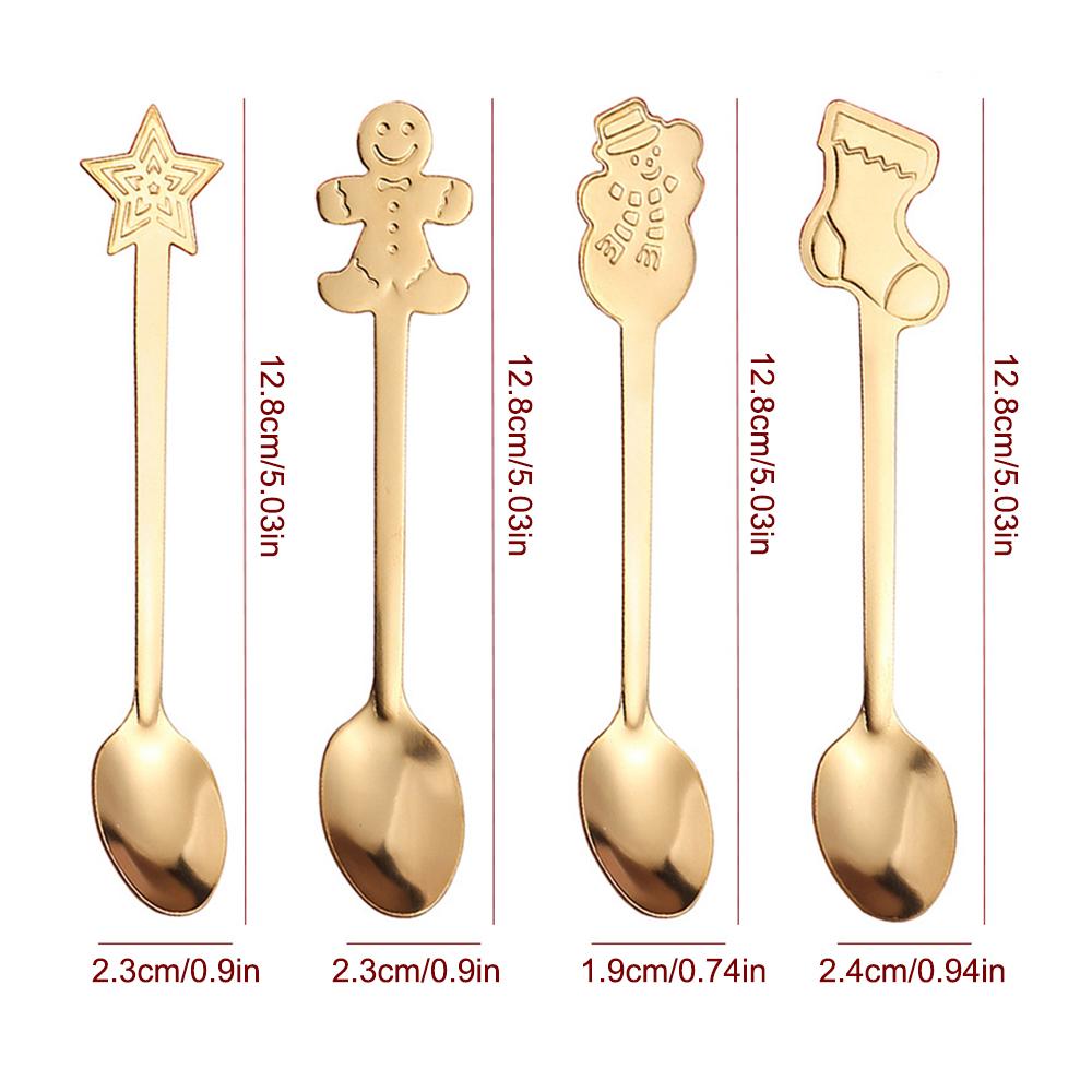 4PCS Christmas Gift Decoration Dessert Spoons Snowman Christmas Stocking Cutlery Spoon Christmas Gift Box Gingerbread Spoon