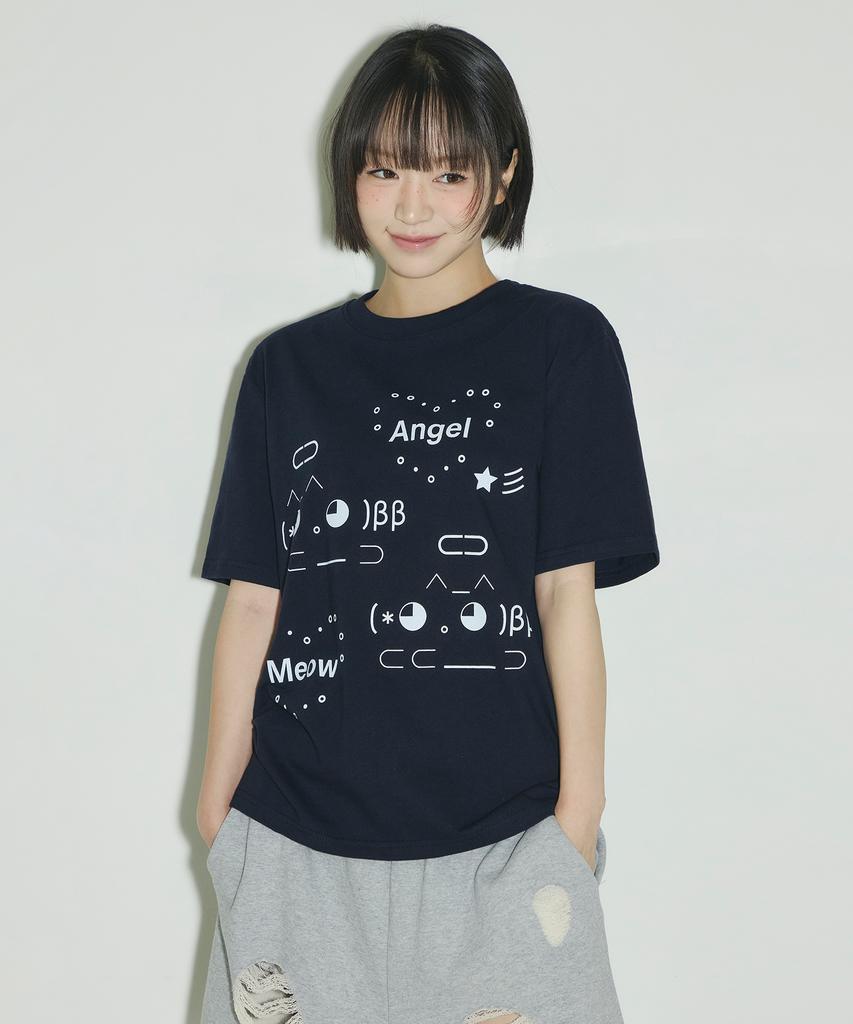 Seulliggeullou Angel Emoji T-Shirt [Navy]