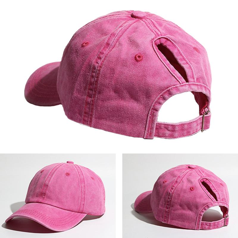1 Stück Damen Einfache Baumwolle Weich Lochdurchführung Gewaschen Hoher Pferdeschwanz Hut Oberteil Baseballkappe