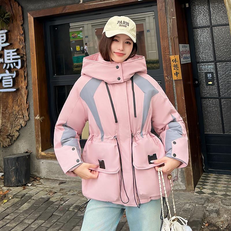 Color Matching Down Cotton Clothes Women's Medium and Long 2025 New Hooded Waist Winter Fashion Loose Thickened Warm Jacket