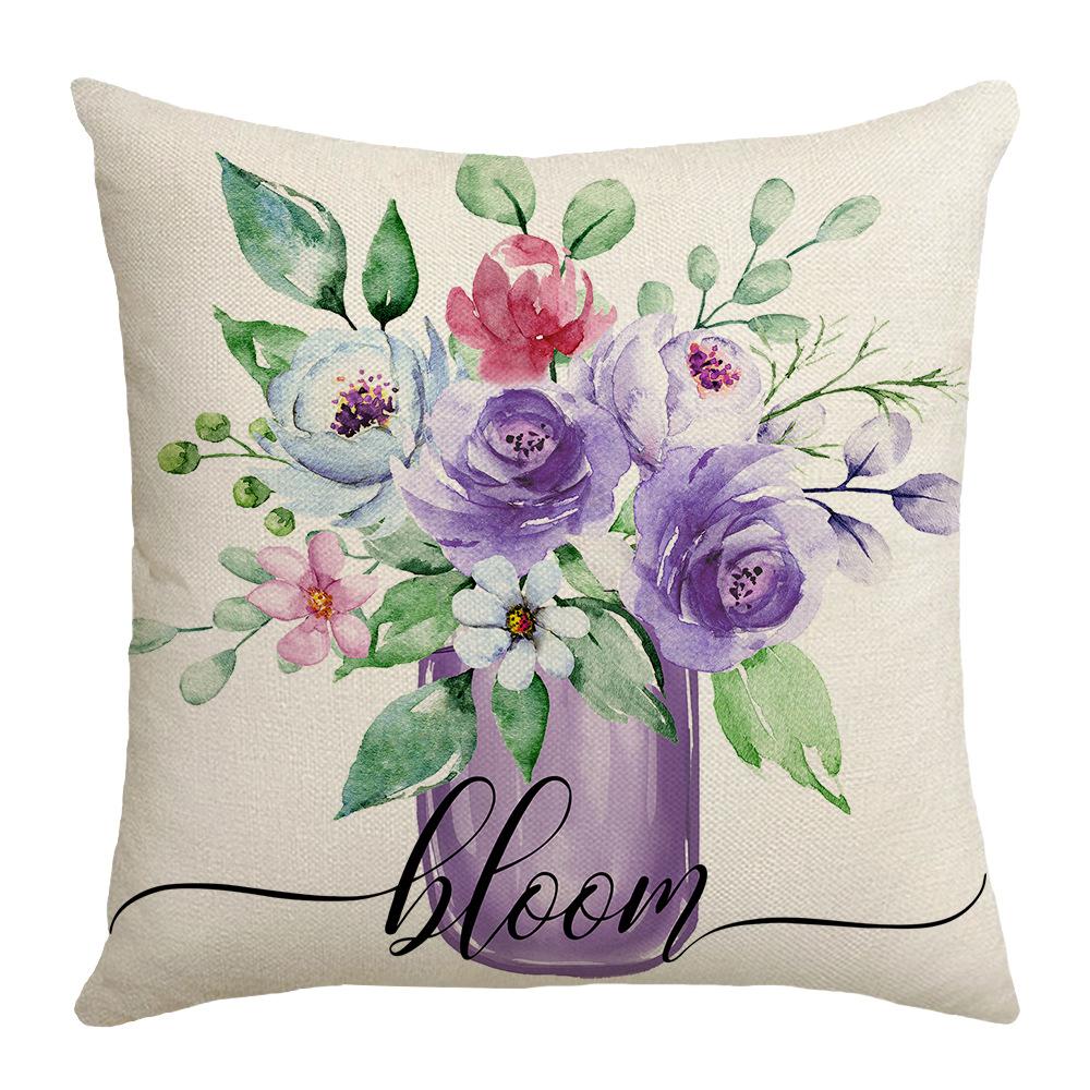 New Lavender Pillow Purple Spring and Summer Print Car Pillow Bedside Cushion Linen Pillow