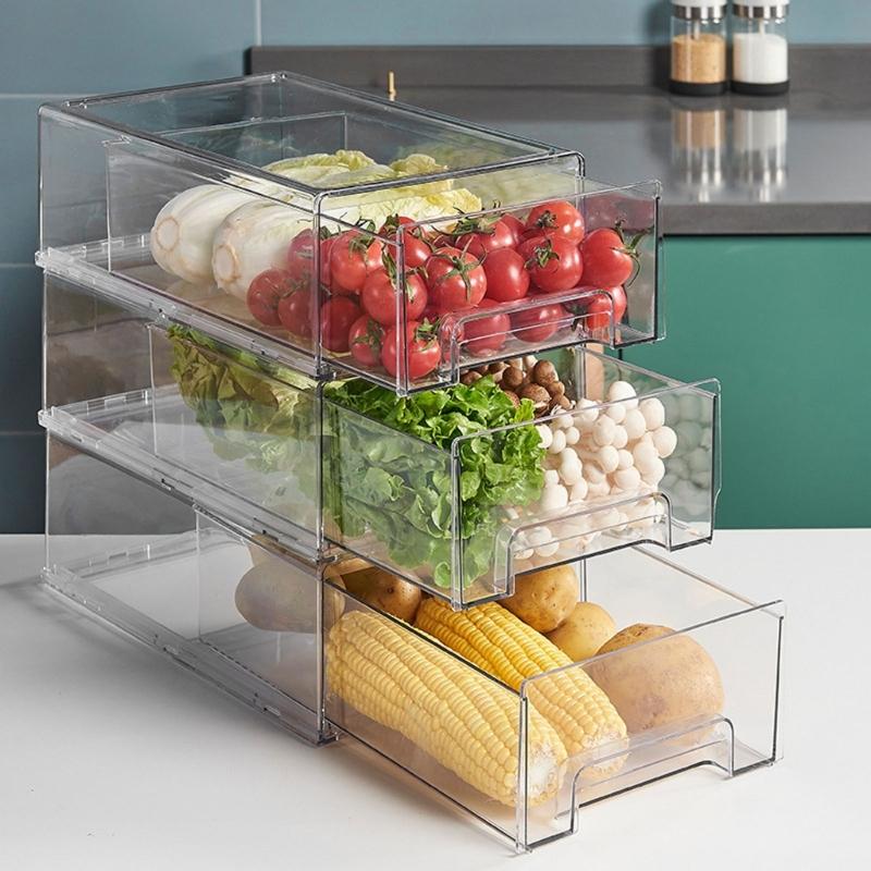 Practical Refrigerator Organizers Sealed Drawer Food Container with Lid Transparent Freezer Storage Box Kitchen Supplies