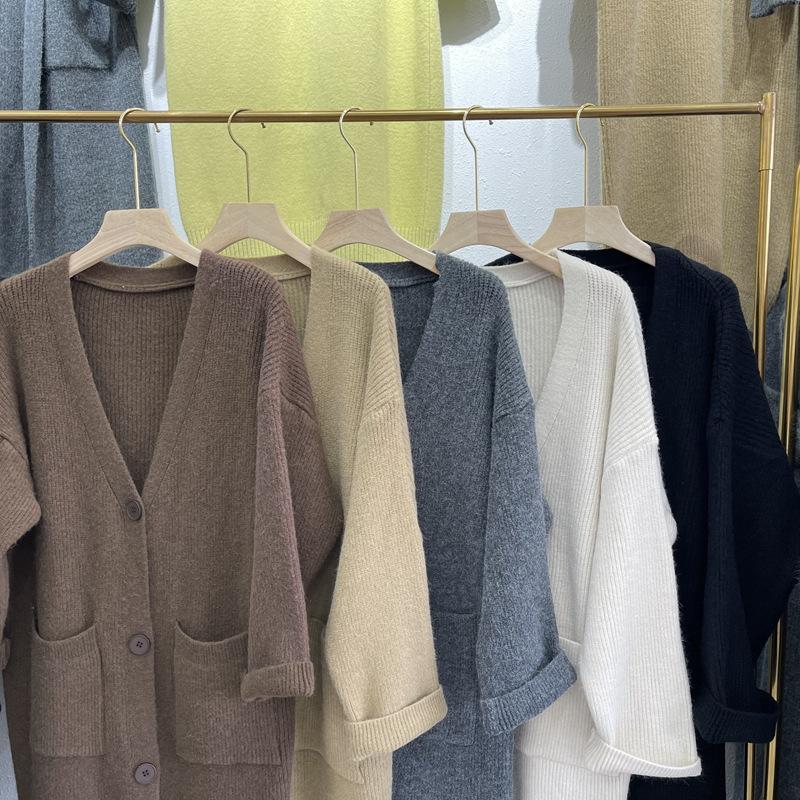 Pulover de lungime medie Cardigan Toamnă și iarnă pentru femei Jachetă în stil leneș Pulover peste genunchi Pulover din tricot largi Îmbrăcăminte exterioară