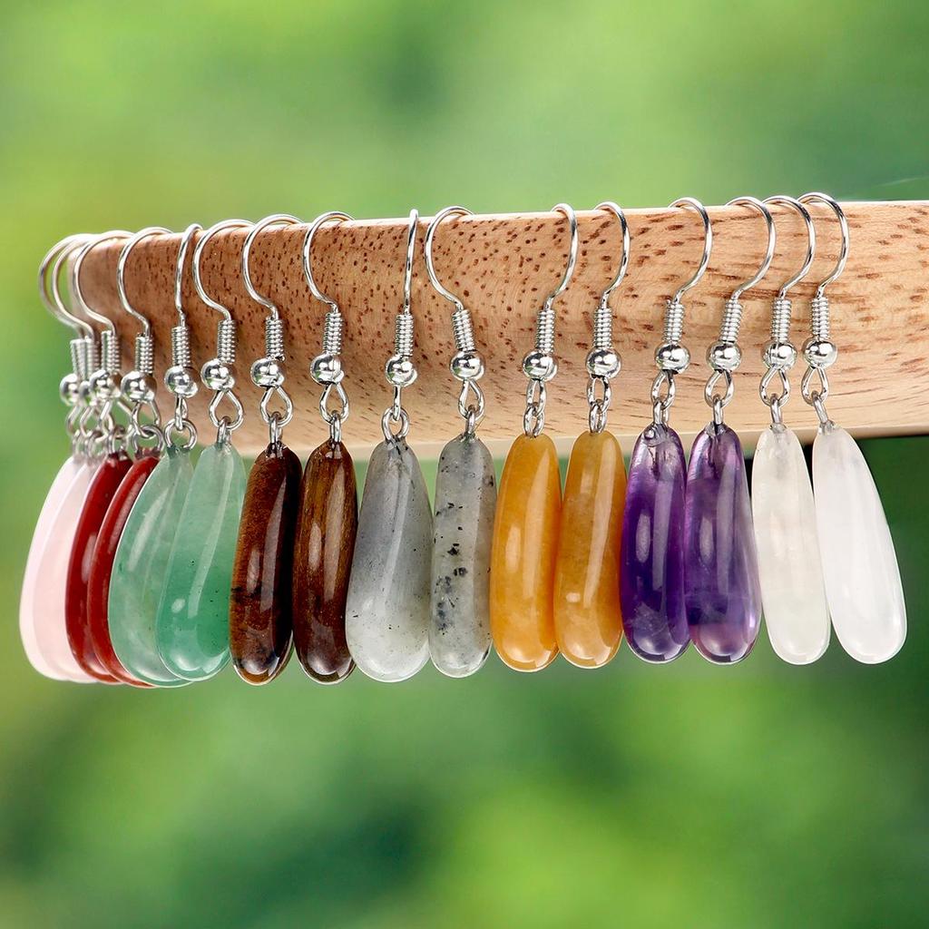 Green Aventurine & Pink Crystal Agate Water Drop Earrings for Women - Elegant Cross-Border Jewelry