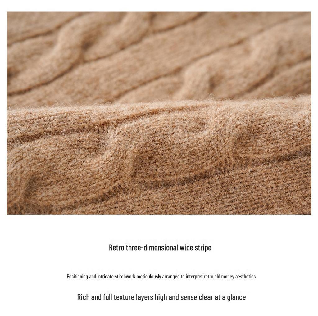 Women's Retro Long Sleeve Cable Knit Sweater with Chest Embroidery - RL Lapel Polo, 2026 Autumn/Winter Collection
