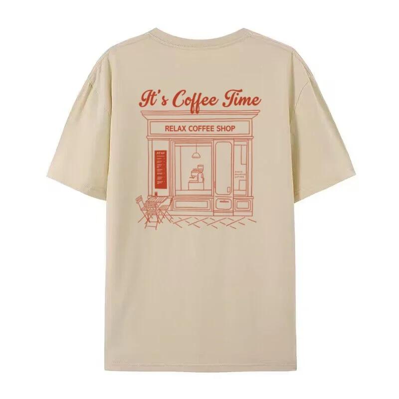 

Coffee Time Back Print Womens TShirts Vintage Coffee Lover T Shirt Retro Style Loose Fashion Streetwear Tops Unisex Clothes XL