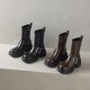 Side Zipper Short Boots Women'S Round Head Elastic Thin Boots Belt Buckle Thick Sole Height Small Medium Boots