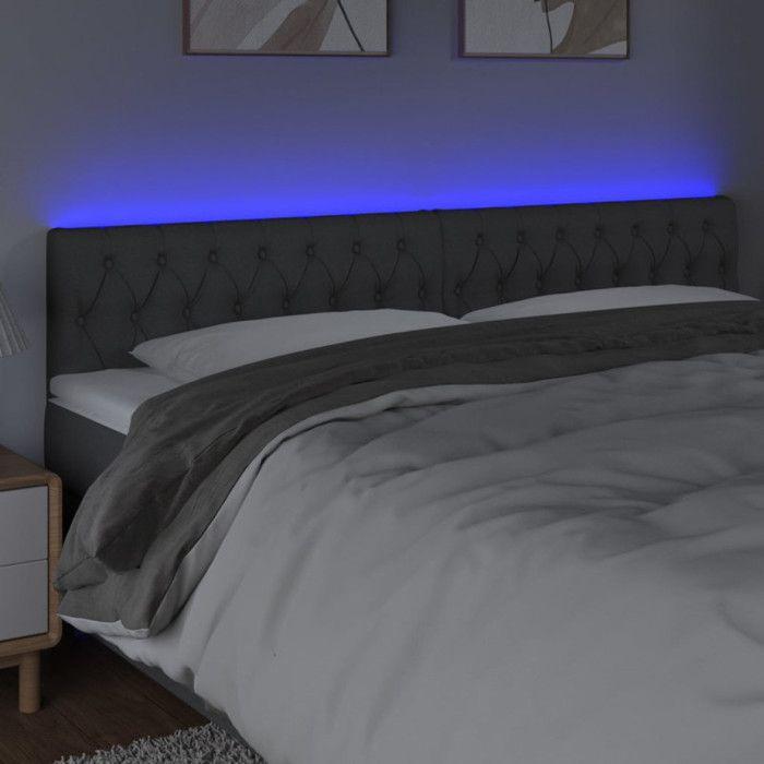 VidaXL Tête de Lit à LED Meuble de Chambre à Coucher Accessoire de Lit Double Tête de Cadre de Lit Intérieur Gris Foncé 3121963