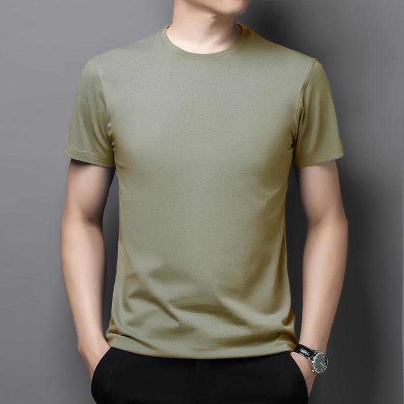 Men's Summer 2022 Pure Cotton Crew Neck T-shirt - Solid Color, Short Sleeve, Casual Fit