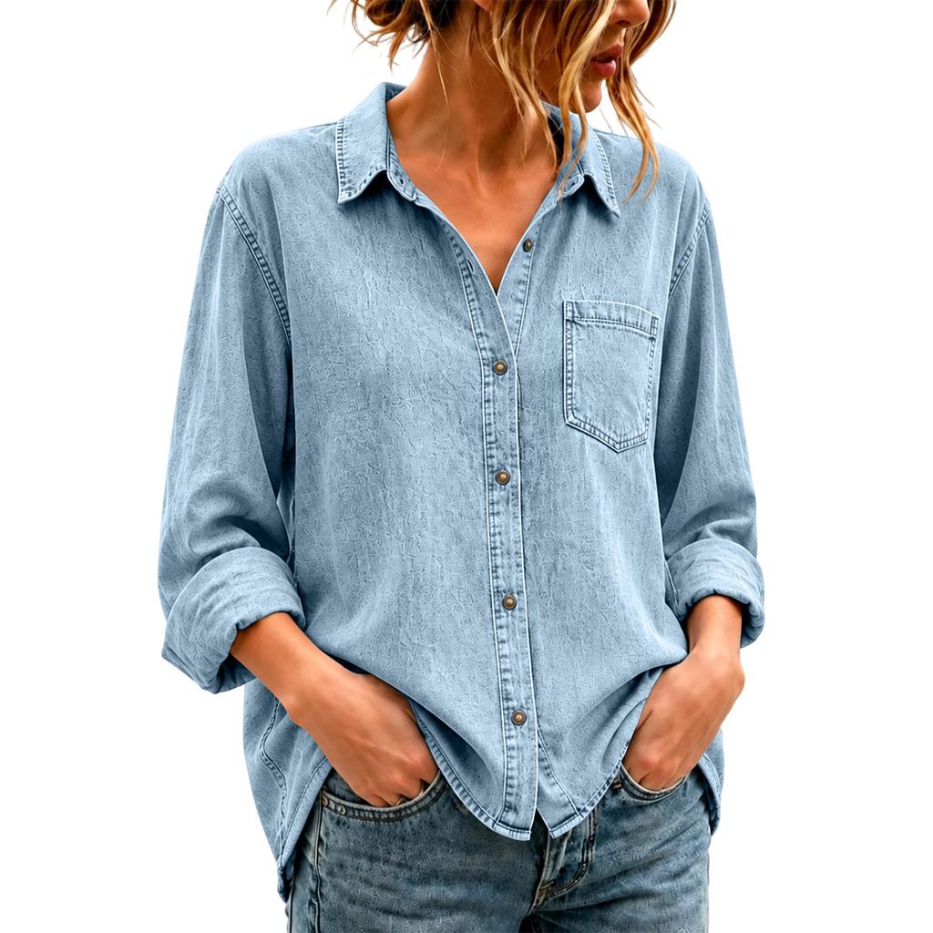 Women's Loose Fit Denim Top with Button