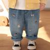 Spring Autumn Baby Boy Cartoon Jeans Korean Loose Elastic Waist Kid Trousers Embroidery Outwear Children Boy Denim Pants