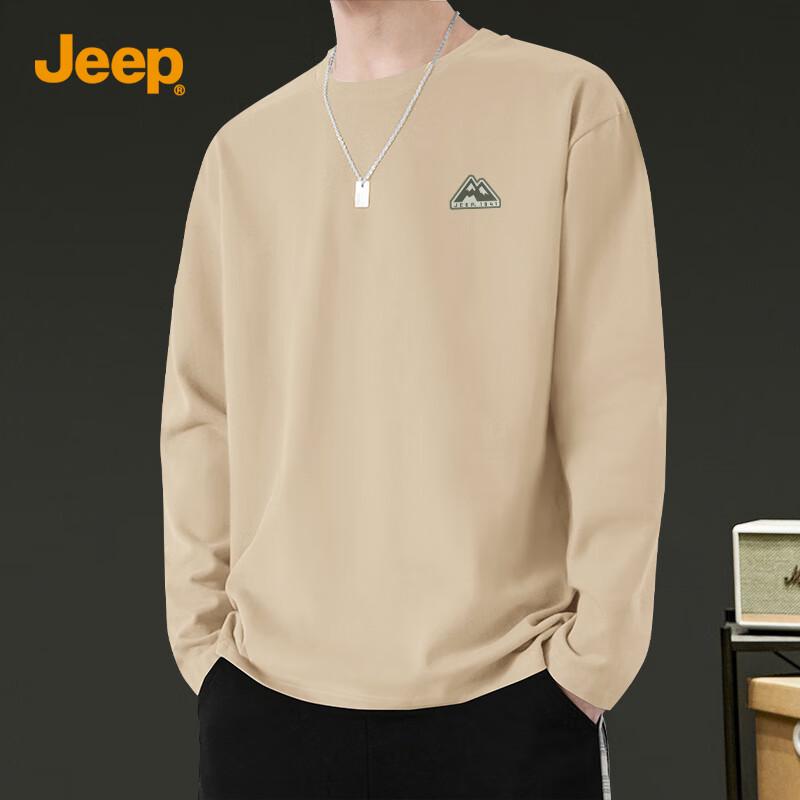 JEEP Men's Pure Cotton Long Sleeve Crewneck T-Shirt