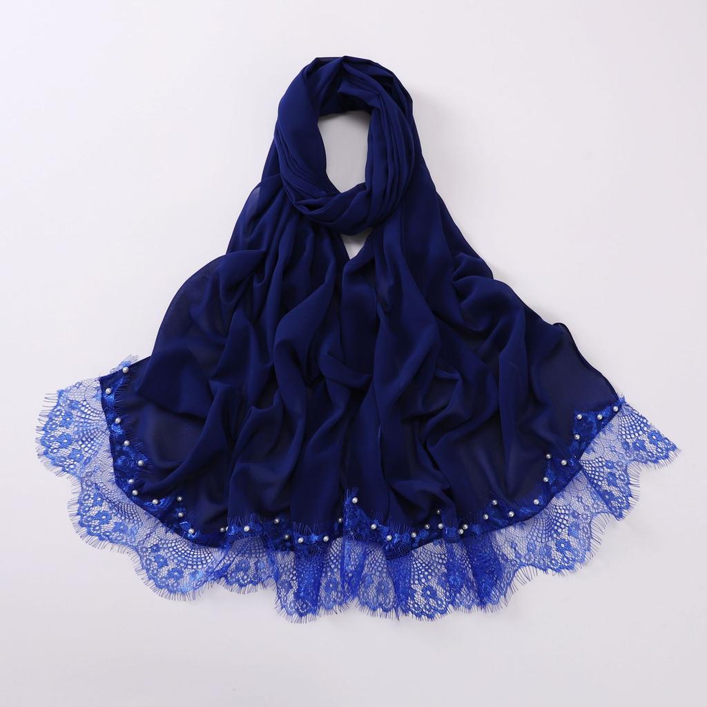 Eyelash Lace Chiffon Scarf With Beads For African Women