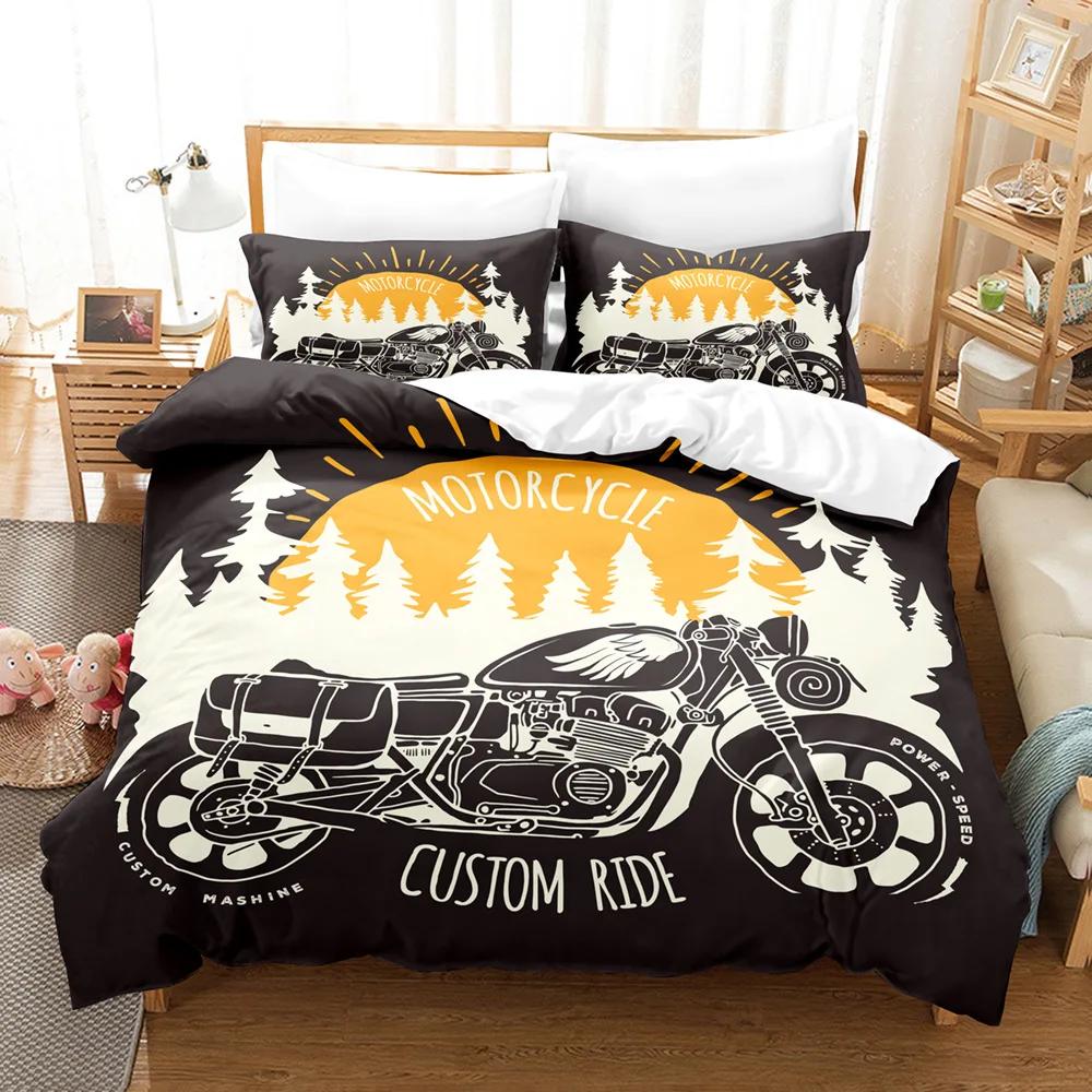 Motorcycle Duvet Cover Dirt Bike Extreme Sports Theme Motocross Racer King Queen Size for Boy Girl Adult for Bedroom Decoration