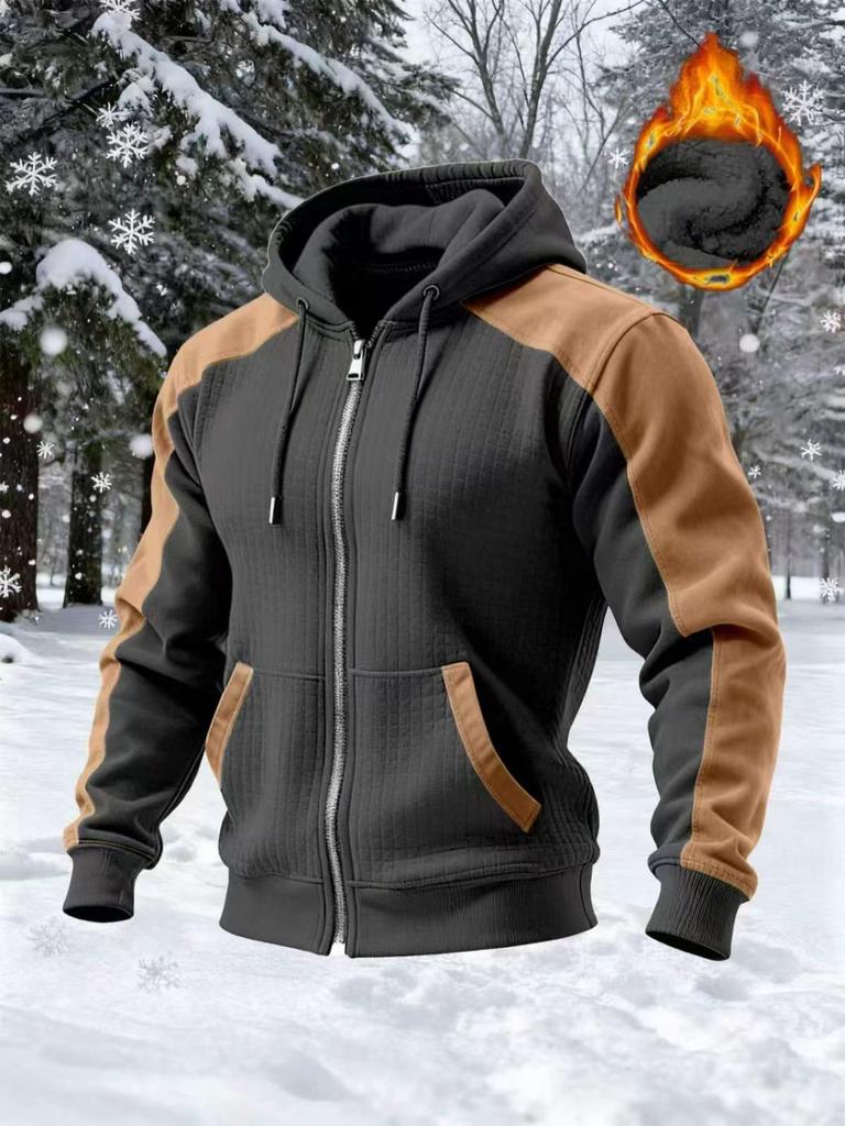 Men's Warm Double-Layer Zipper Hoodie - Casual Autumn/Winter Long-Sleeve Sweatshirt