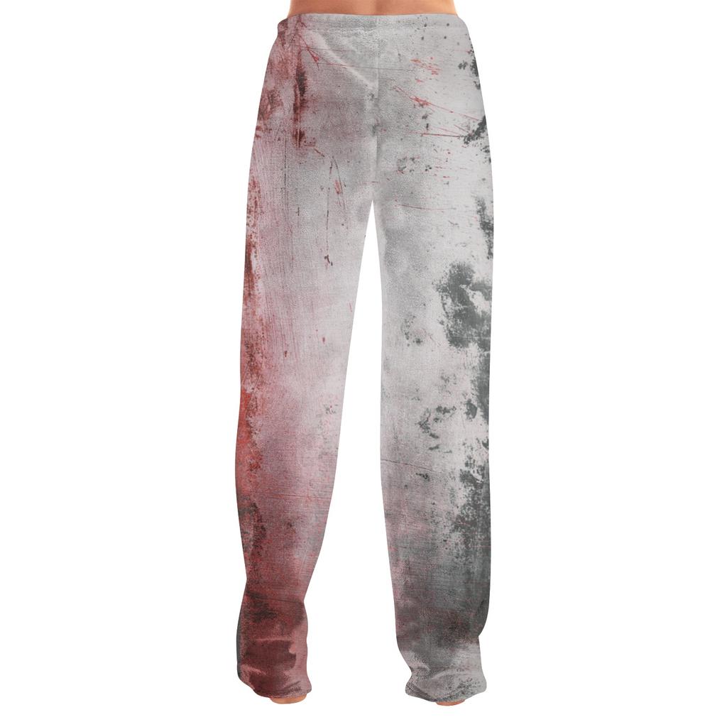 Women Plush Lounge Pants Halloween Printed Soft Cozy Casual Long Pants Elastic Waistband Relaxed Fit Sleepwear