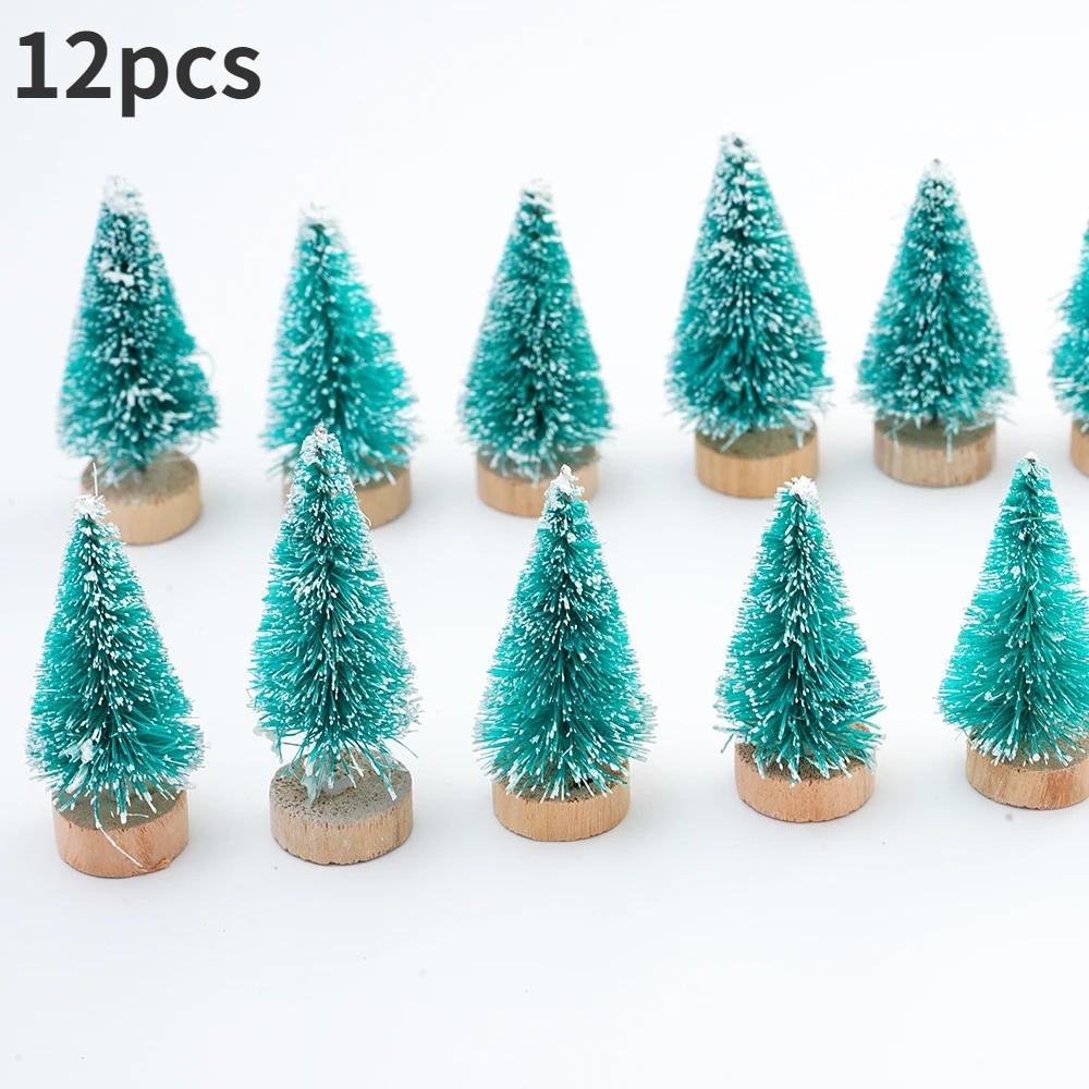 12er-Pack Mini-Künstliche Weihnachtsbäume mit Holzsockel - Tisch-Flaschenbürstenbäume für DIY-Basteln und Feiertags-Heimdekoration