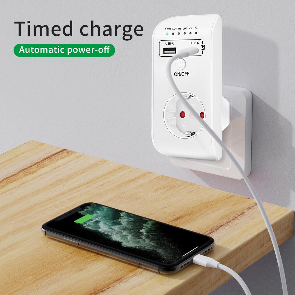 UD03 Timing Controller Electronic Protector Socket EU Plug Countdown Programmable Timer Switch 6 Hour 230V for USB TypeC Port