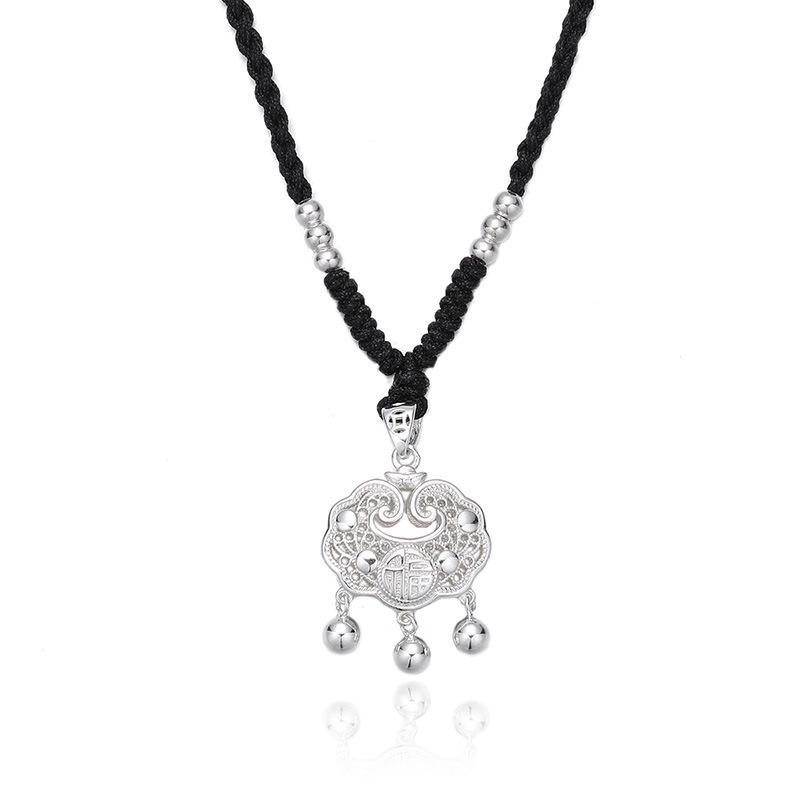Tichiya Ethnic Style Luxury Woven Clavicle Chain Necklace In S925 Sterling Silver Women's Peace Lock Trendy Design
