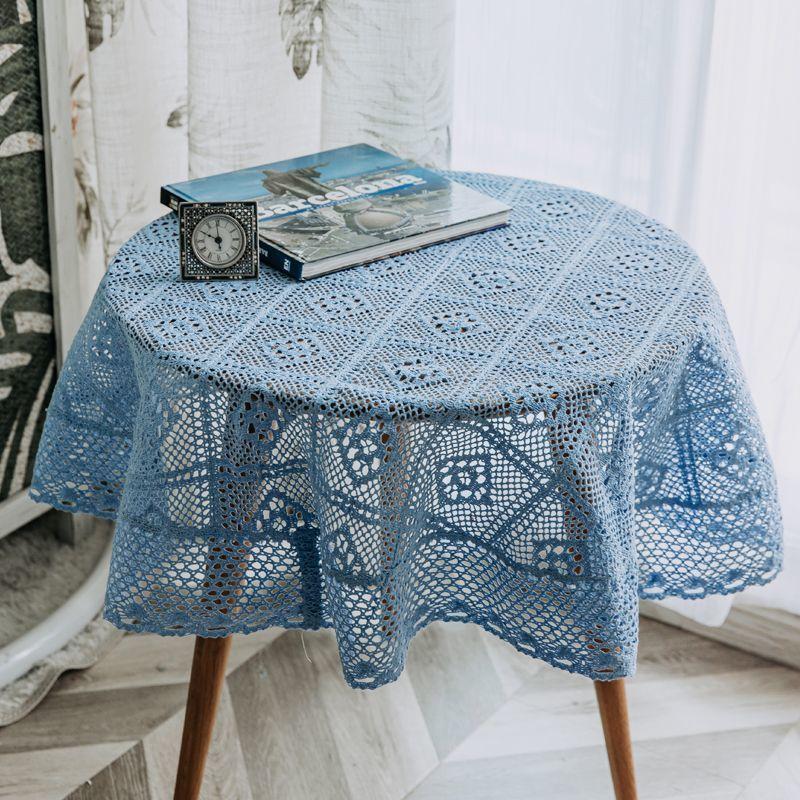 Round Tablecloth Imitation Crochet Forest Style Hollow Lace Coffee Table Cover with High Aesthetic Value Photo Background