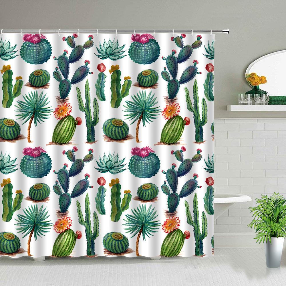 Green Tropical Rainforest Plant Shower Curtains Flower Leaf Leaves Bathroom Decor Waterproof Bath Curtain Polyester Fabric Hooks