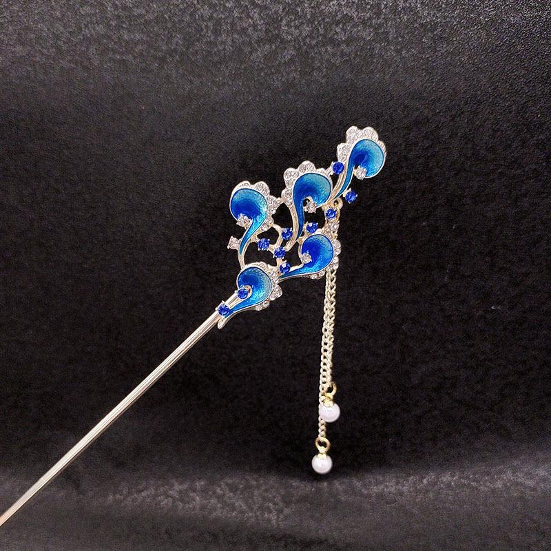Blue Auspicious Cloud Tassel Hairpin - Ancient Style Women's Hair Accessory