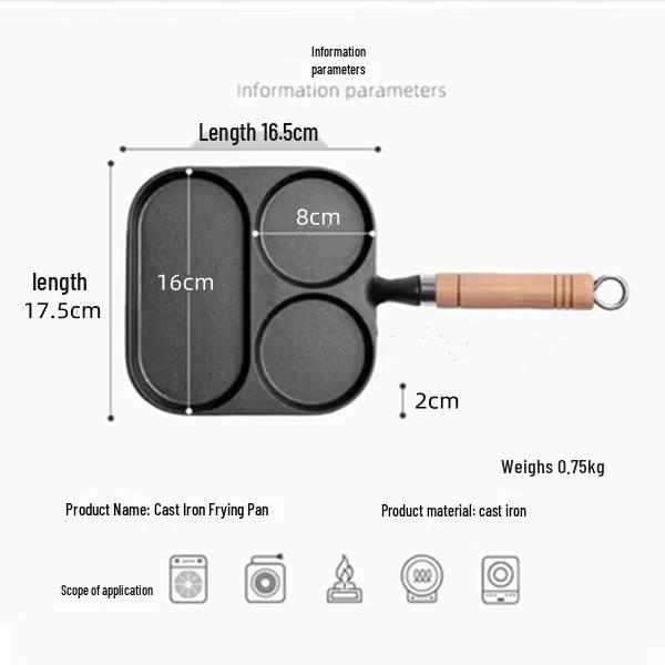 Cast Iron Non-stick Breakfast Pan: 3-in-1 Omelet, Burger Mold, Egg & Dumpling Maker