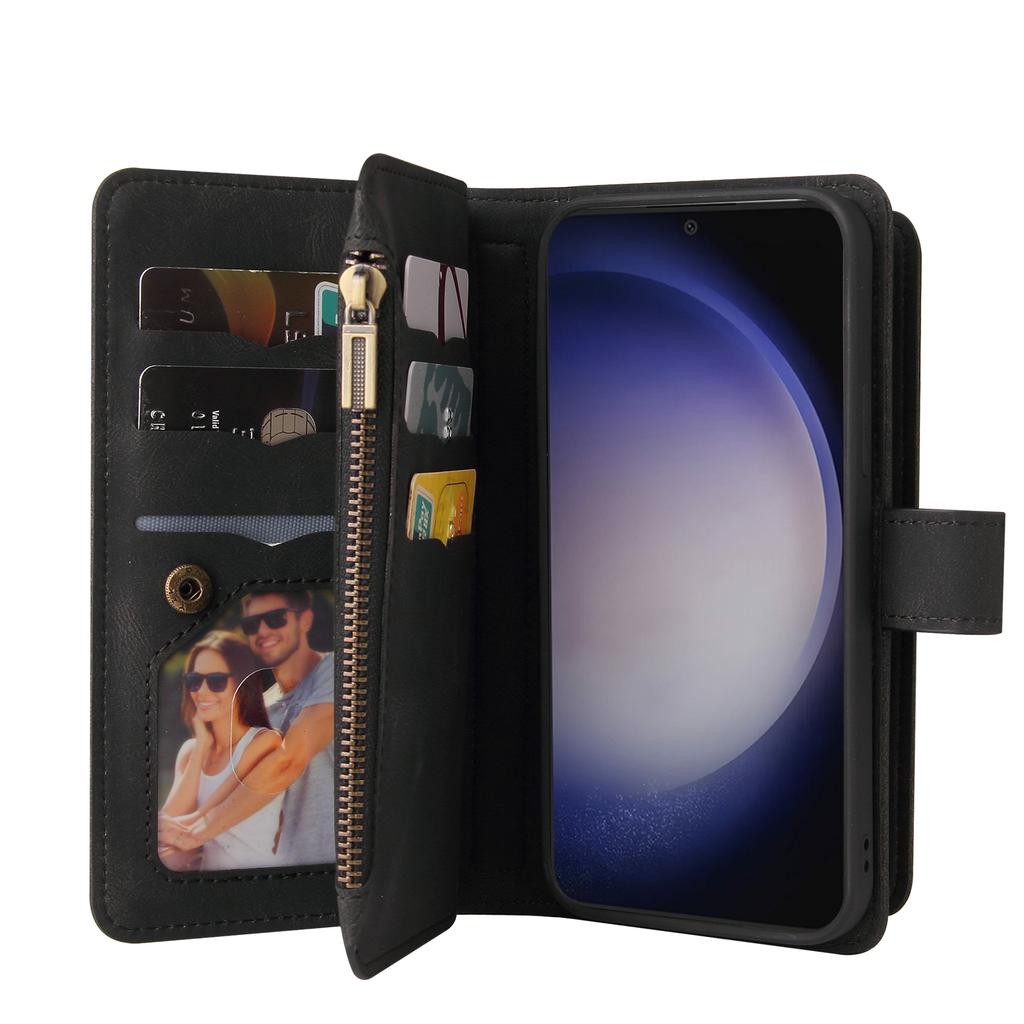 For Samsung Galaxy S24/Galaxy S25 Zipper Wallet Case with 15 Card Slots and Strap Leather Phone Cover