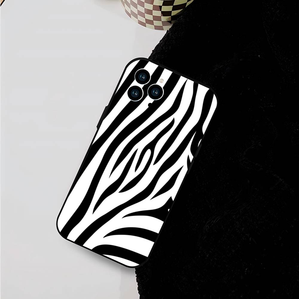 Milk Cow Zebra Strip For iPhone 13,17,11,12,16,14,15,Plus,Pro Max Soft Silicone Black Phone Case
