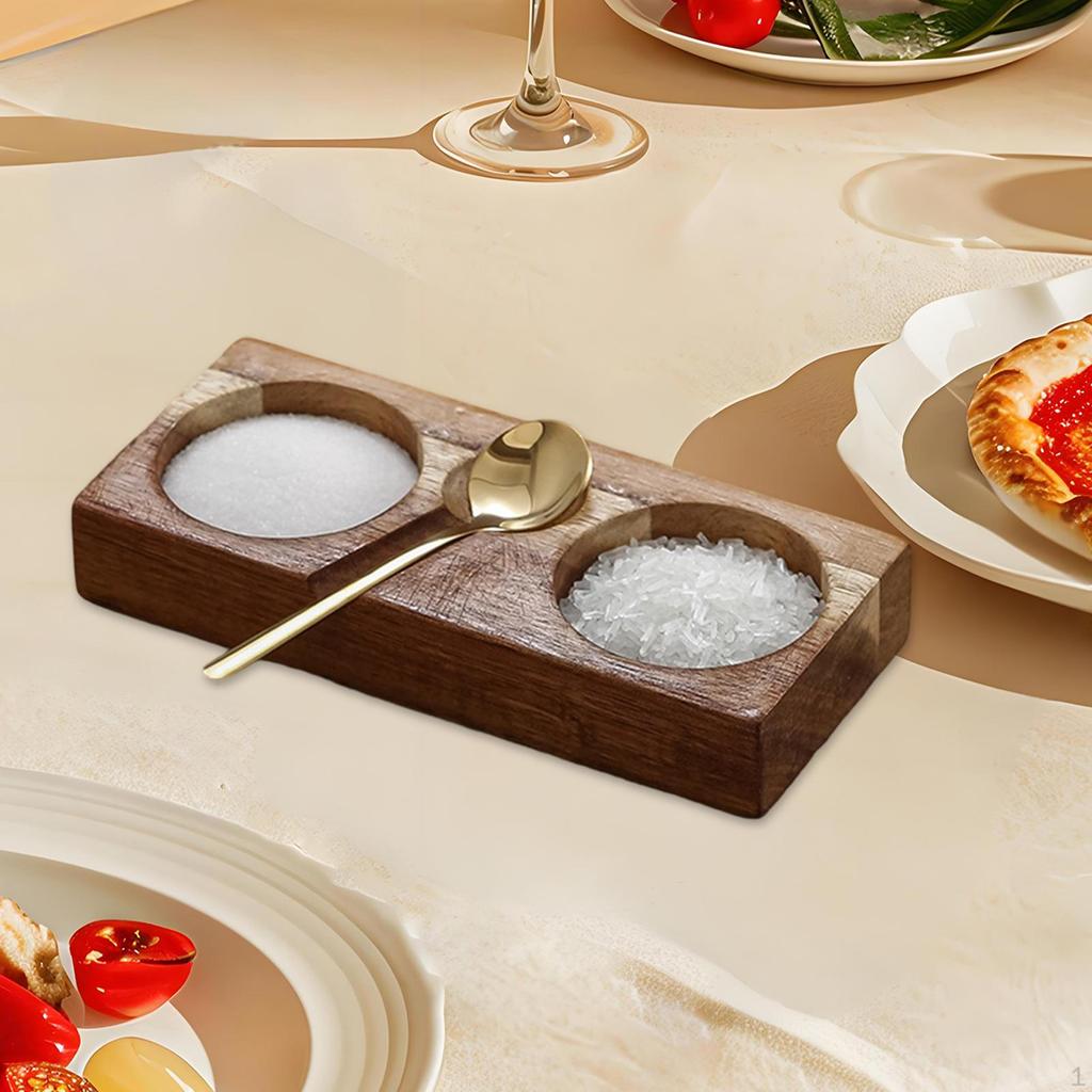 Condiment Tray Japanese Styled Wooden Dipping Sauce Plate Serving Dish Spoon Set Reusable Eco