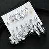 18pcs Bohemian Heart Floral Earring Sets for Women Silver Color Faux Pearl Zircon Geometric C Shape Earrings Daily Wear Jewelry
