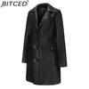 BITCED Long-Length Leather Coat Spring/Autumn Long-Sleeved Leather Trench Coat Stylish British-Style Outerwear Polo Neck Single-Breasted