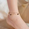 18K Gold Plated Layered Black Enamel Heart CZ Anklet, Dainty Double Chain Foot Bracelet for Women, Trendy Jewelry