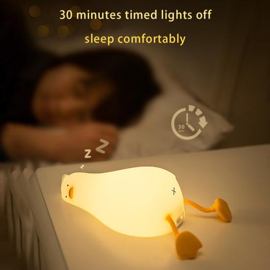 Night Light Lying Flat Duck Night Lamp Soft Warm LED Nightlight with Adjustable Brightness Portable Kids Bedside Toy Light Rechargeable Nursery Lamp