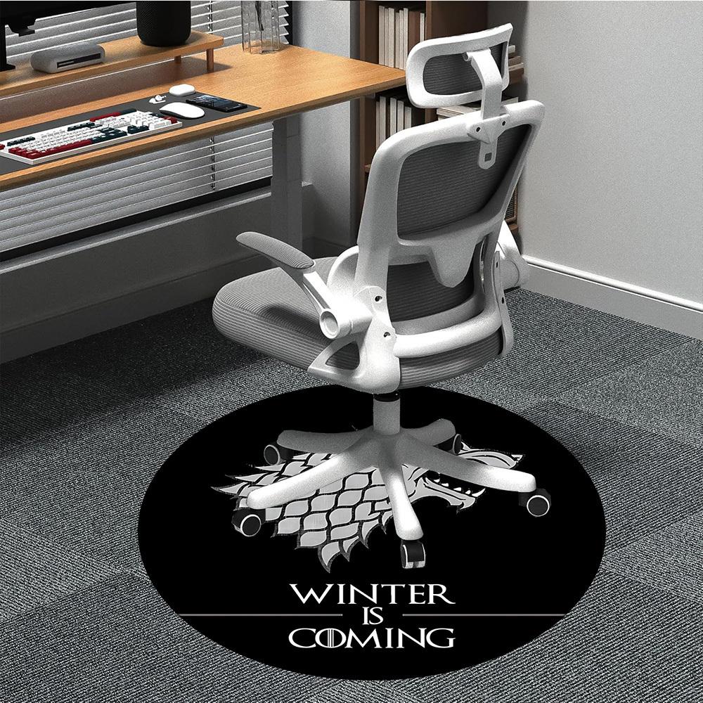 

1PC Winter is Coming Office Round Rug - Perfect for Office or Study Decor, Machine Washable, Non-Slip Backing, Decorative Floor Mat 80cm