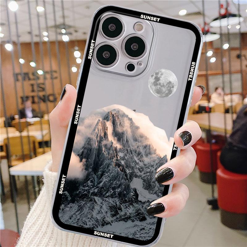 Clear Case For Apple iPhone 14 11 13 12 Pro 7 8 Plus XR X XS Max 6 6S 13Pro Silicone Phone Cover Aesthetic Snow Mountain