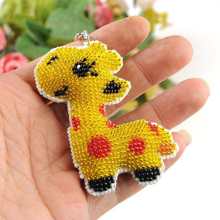 Beaded Embroidery Giraffe Keychain Pendant - Unfinished Cross-Stitch Project
