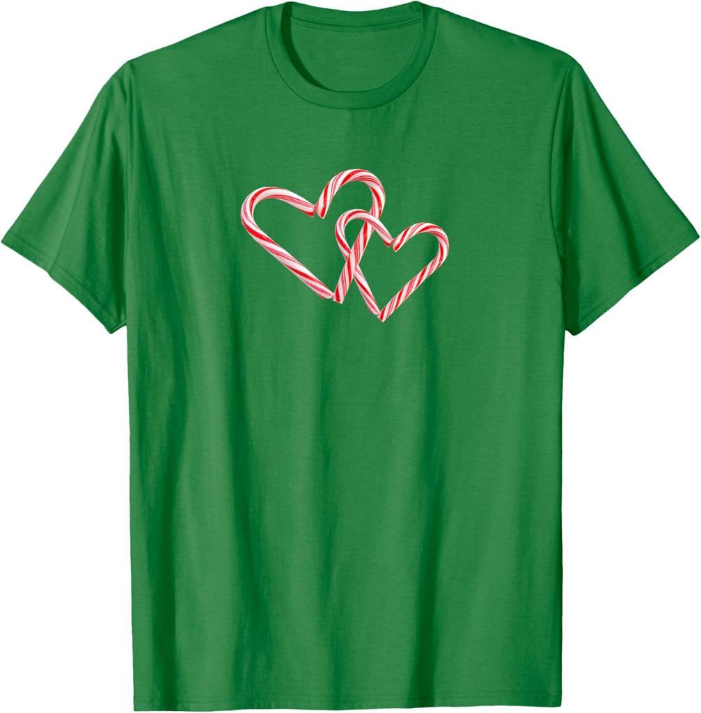 Candy Cane Hearts Graphic Tee Interlocking Peppermint Christmas Holiday T-Shirt